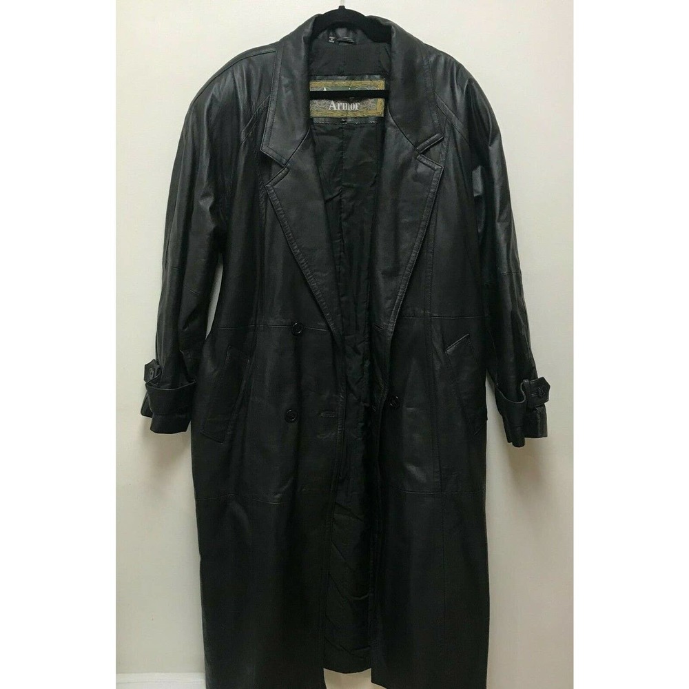 American Armor Women Large Luxury 100% Genuine Leather Belted Trench Coat